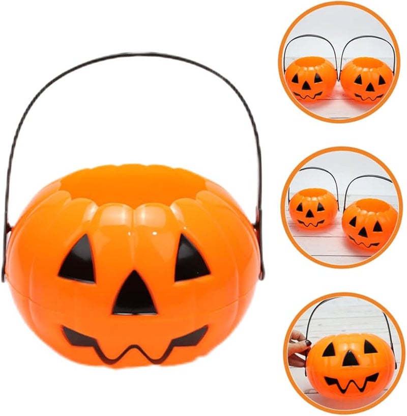 Vibrant Orange Halloween Pumpkin Bucket Candy Pail Reusable for Treats and Parties - Image 2